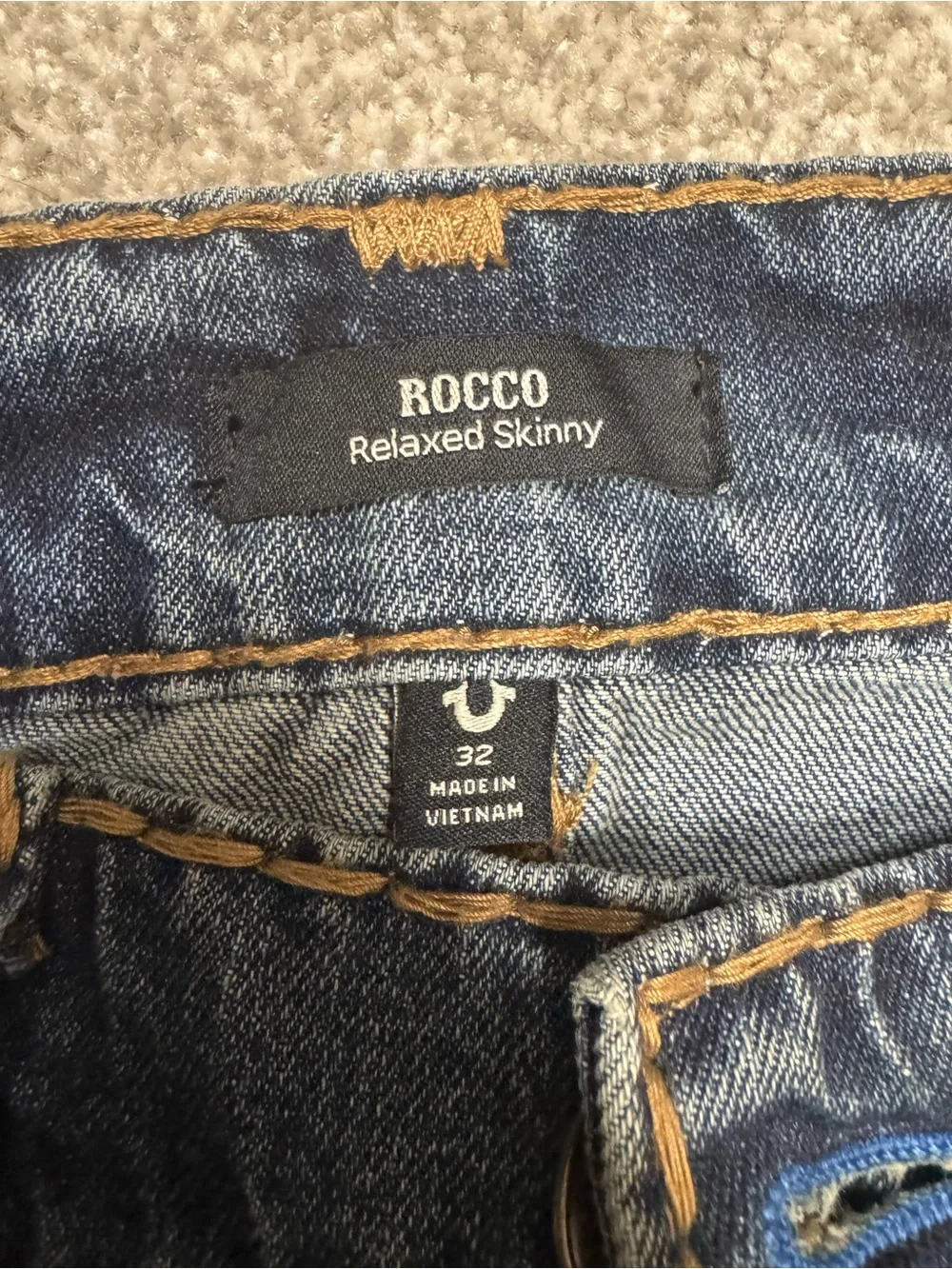 True Religion Men’s Blue Skinny Jeans with Signature Stitching